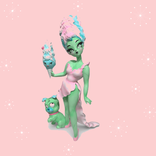 Pastel Candy Bride 18" Monster Bride w/ Igor Bulldog Figurine | Miss Fluff December Diamonds  pink