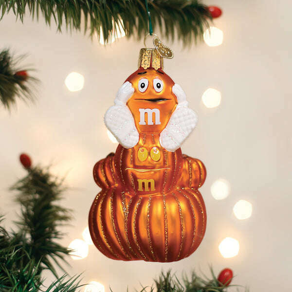 Old World Christmas M&M'S Orange Autumn Blown Glass Ornament