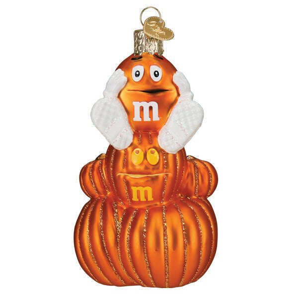 Old World Christmas M&M'S Orange Autumn Blown Glass Ornament