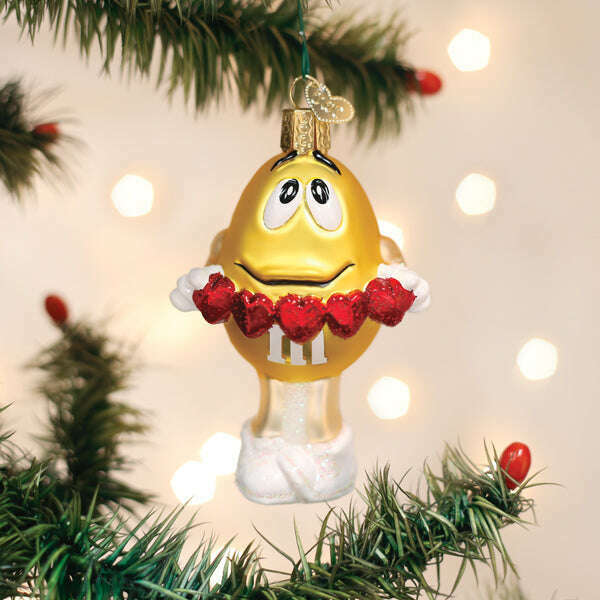 Old World Christmas M&M'S Yellow Love You Blown Glass Ornament