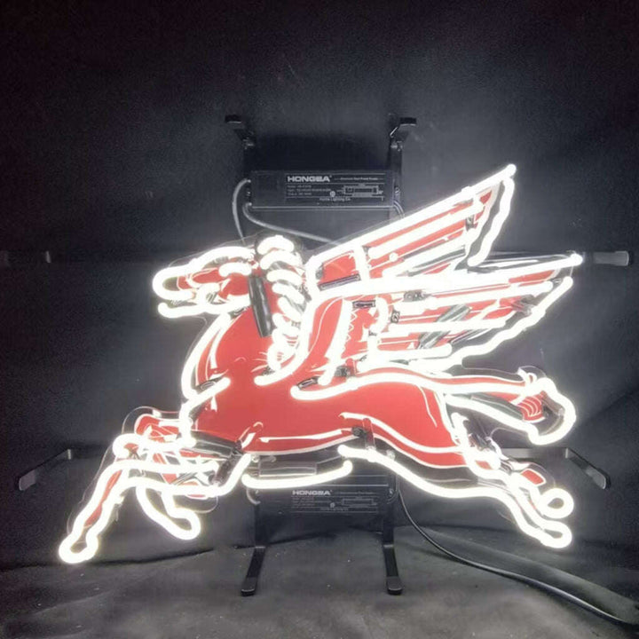 Mobilgas Gas Oil Flyin Horse White Neon Signs Light