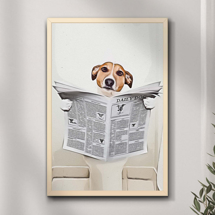 Dog Reading Newspaper Portrait Canvas Wall Art