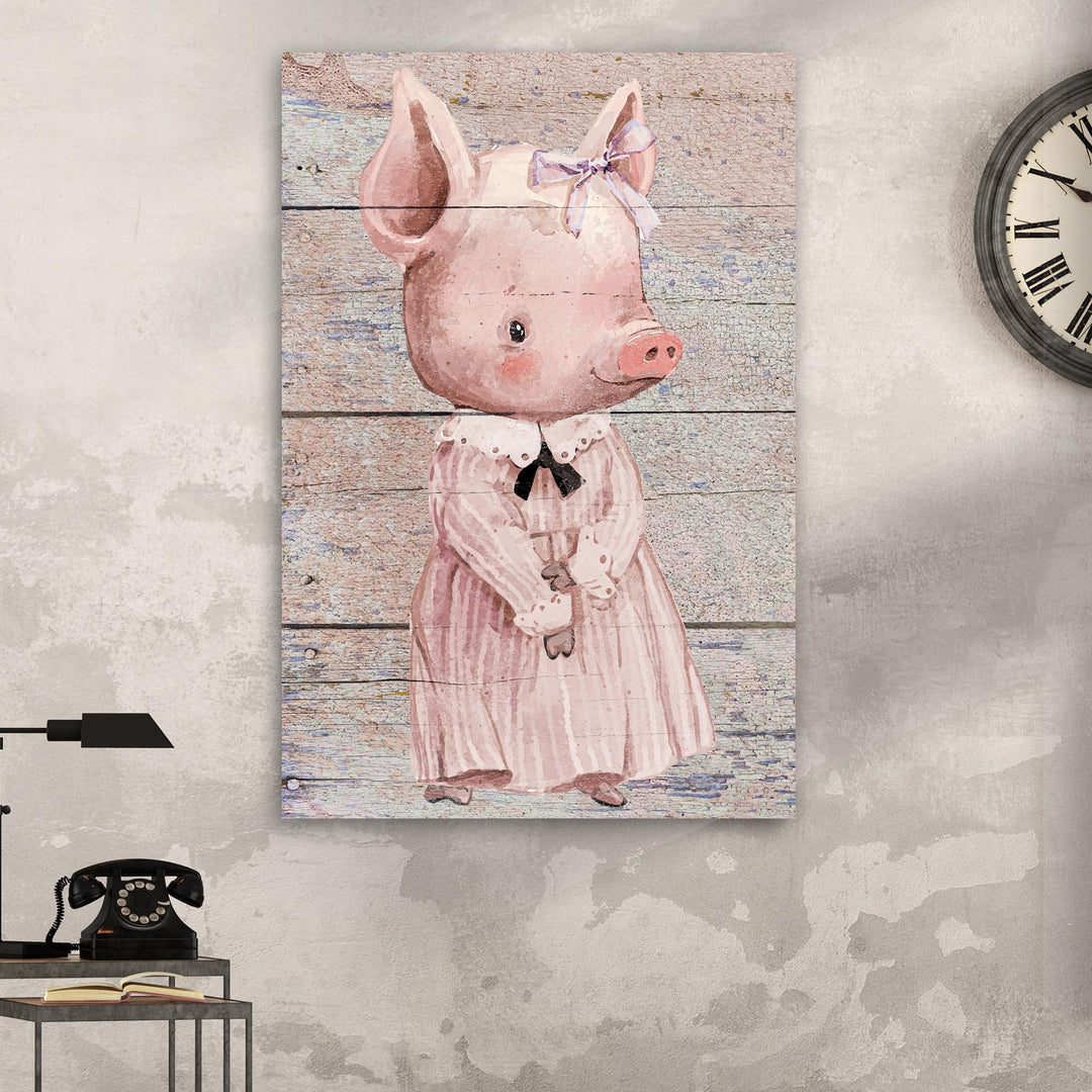 Simple Ribbon Dress Pig Canvas Wall Art