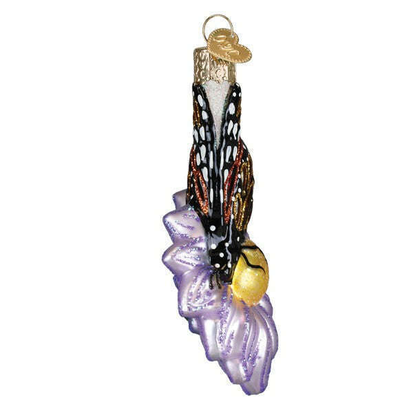 Old World Christmas Monarch Butterfly on Flower Blown Glass Ornament
