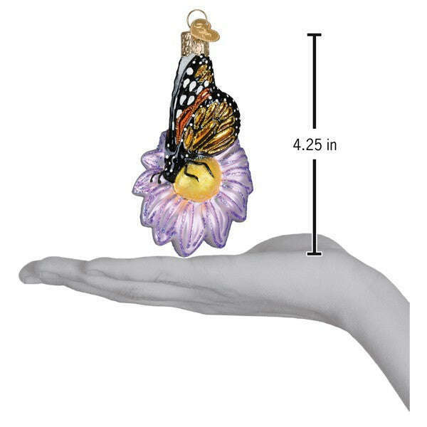 Old World Christmas Monarch Butterfly on Flower Blown Glass Ornament