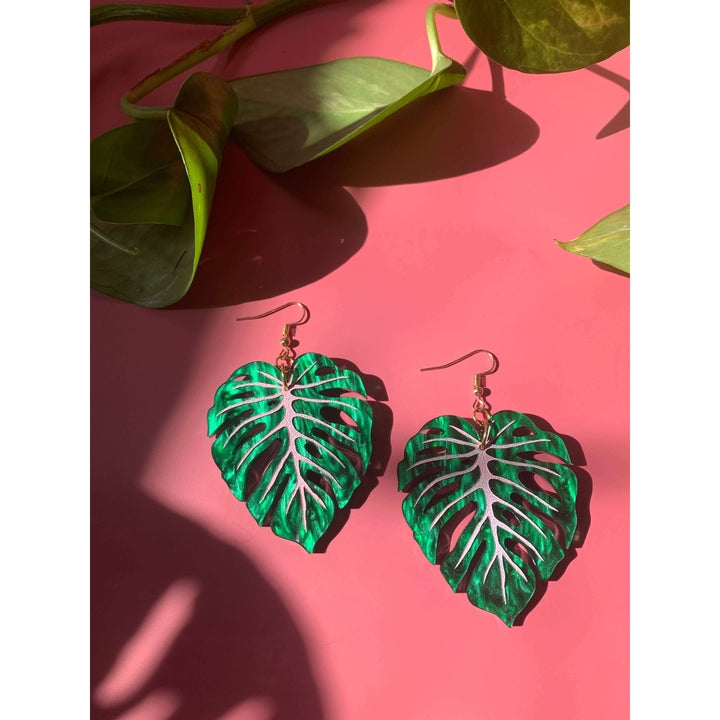 Monstera Leaf Acrylic Statement Earrings