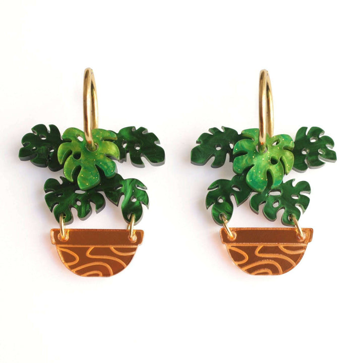 Monstera Potted Plant Earrings