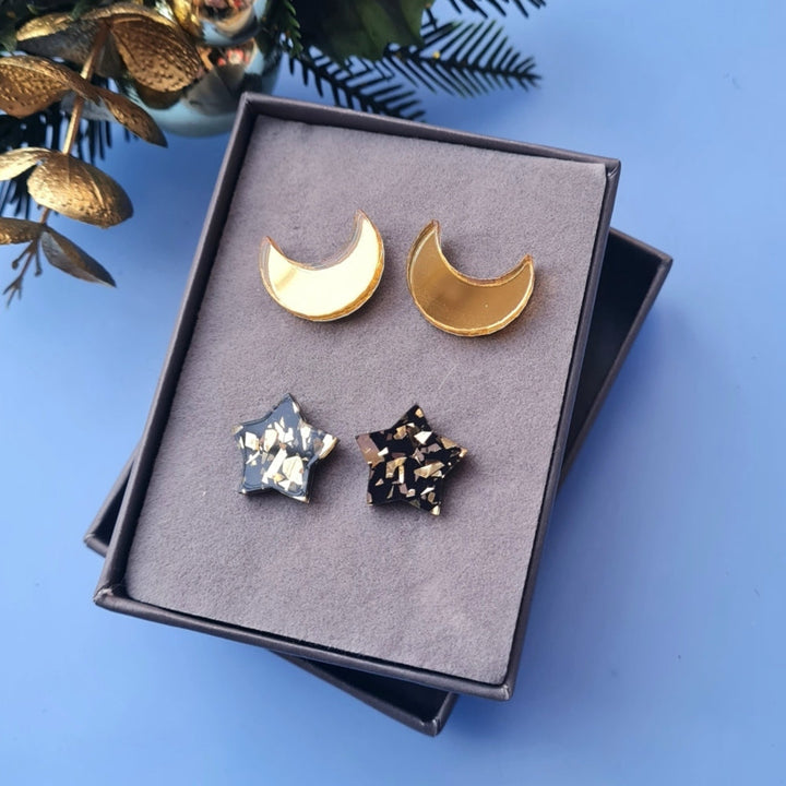 Moon And Star Stud Set &ndash; Five Colours by Cherryloco Jewellery 2