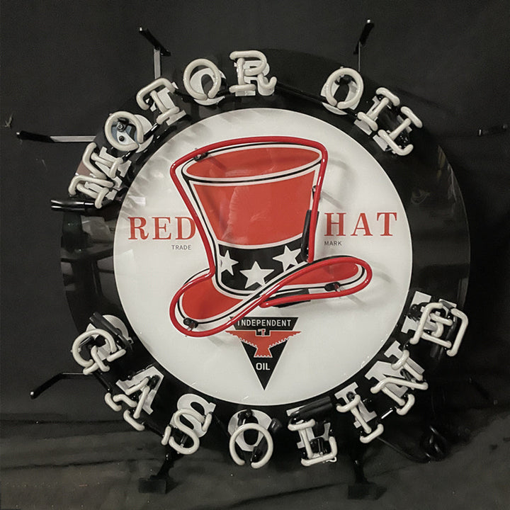 Motor Oil Gasoline Red Hats Neon Signs Light