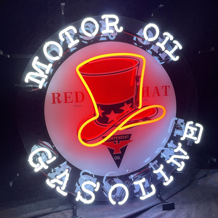 Motor Oil Gasoline Red Hats Neon Signs Light