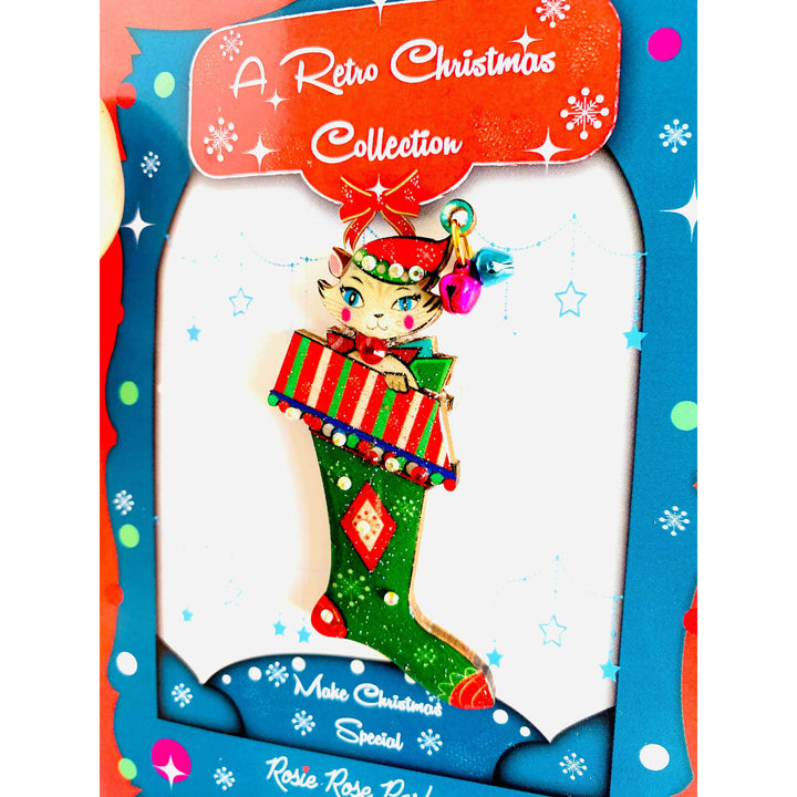 Mr Cat in a Stocking Brooch by Rosie Rose Parker