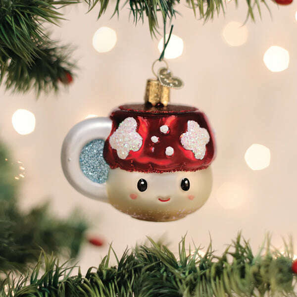Old World Christmas Mushroom Coffee Blown Glass Ornament