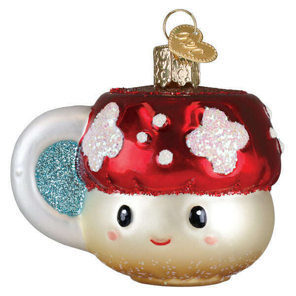 Old World Christmas Mushroom Coffee Blown Glass Ornament