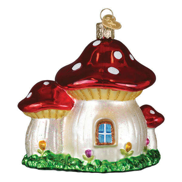 Old World Christmas Mushroom House Blown Glass Ornament