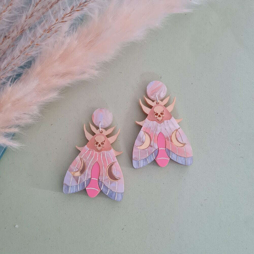 Mystic Moon Moth Earrings &ndash; Coral Sunset by Cherryloco Jewellery 1