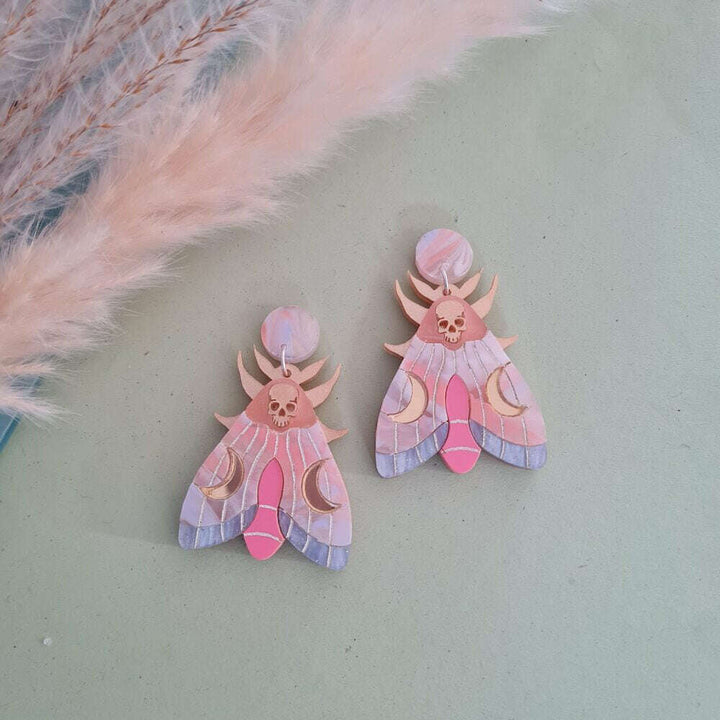 Mystic Moon Moth Earrings &ndash; Coral Sunset by Cherryloco Jewellery 1