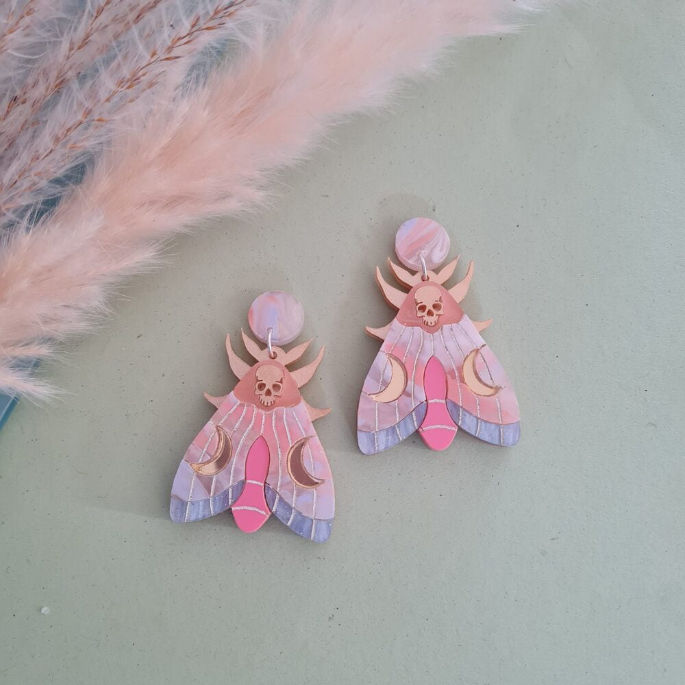 Mystic Moon Moth Earrings &ndash; Coral Sunset by Cherryloco Jewellery 1
