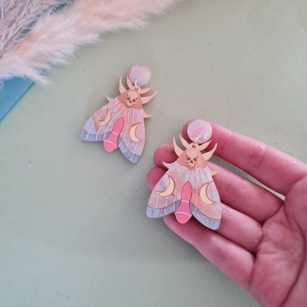 Mystic Moon Moth Earrings &ndash; Coral Sunset by Cherryloco Jewellery 2