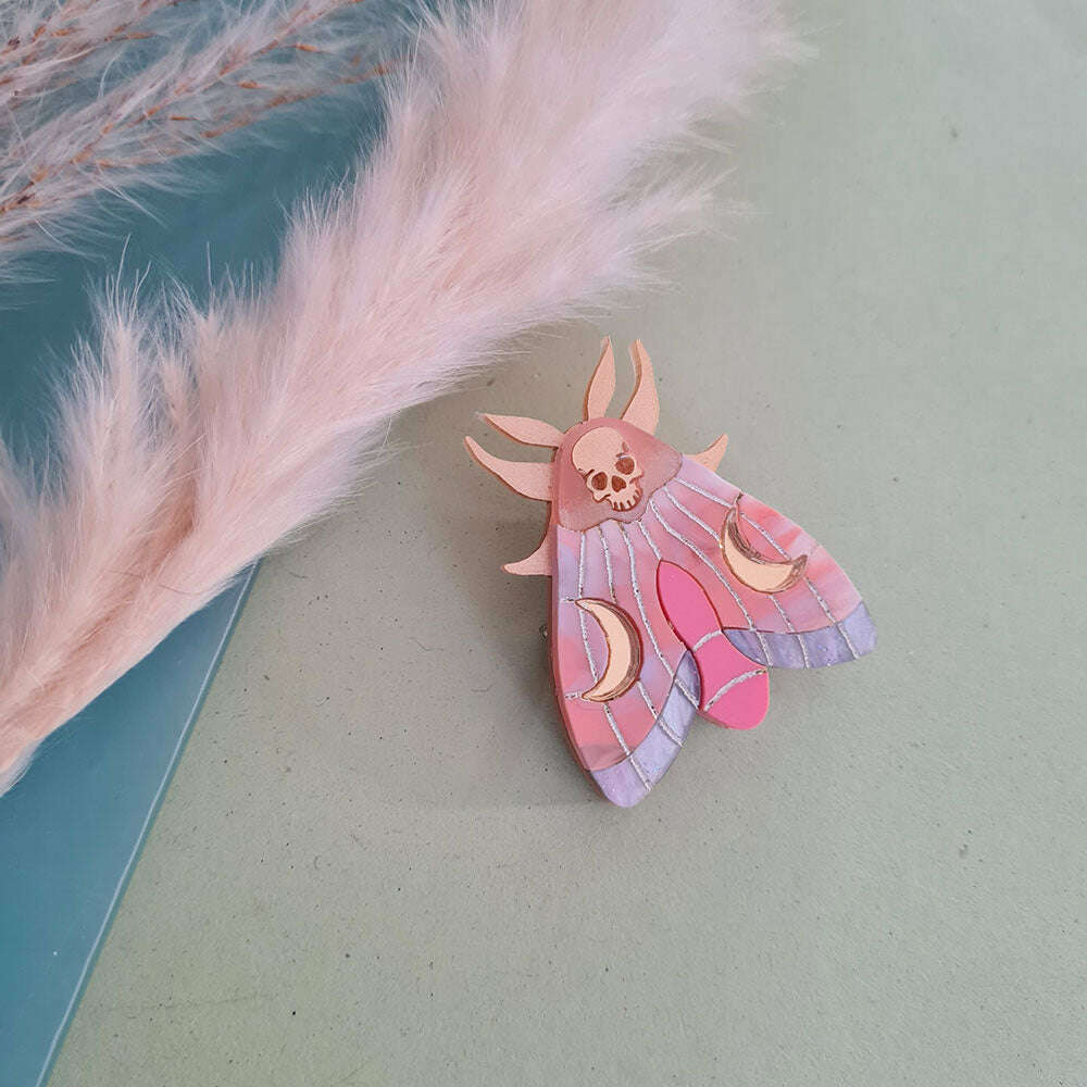 Mystic Moon Moth Pin - Coral Sunset by Cherryloco Jewellery 4