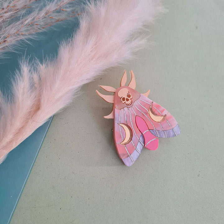 Mystic Moon Moth Pin - Coral Sunset by Cherryloco Jewellery 4
