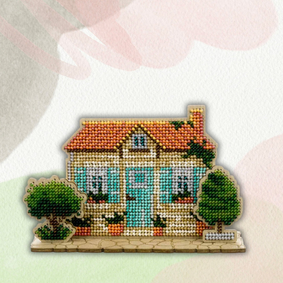 Wooden Bead Embroidery Kit ‚Äì ‚ÄúTurquoise House‚Äù FLK-590