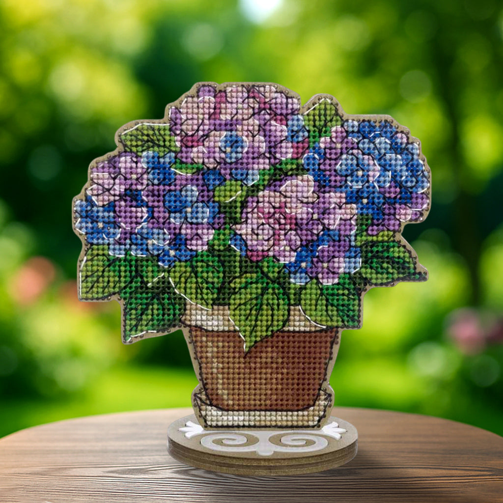 Hydrangea Wood Cross-Stitch Kit by Wonderland Crafts FLW-073