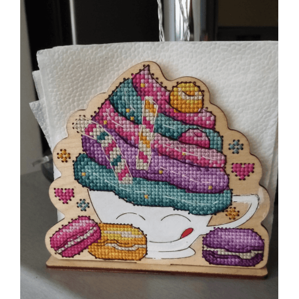 Napkin Holder Cake O-023 Counted Cross Stitch Kit on Plywood