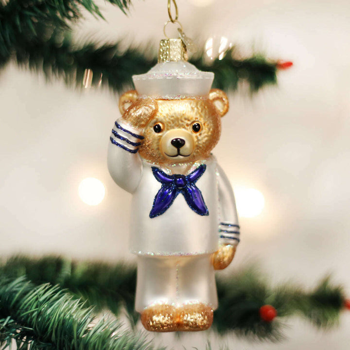 Old World Christmas Navy Bear Blown Glass Ornament