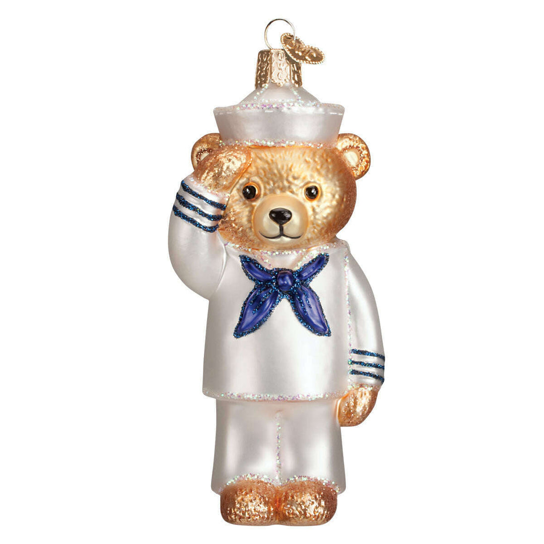 Old World Christmas Navy Bear Blown Glass Ornament