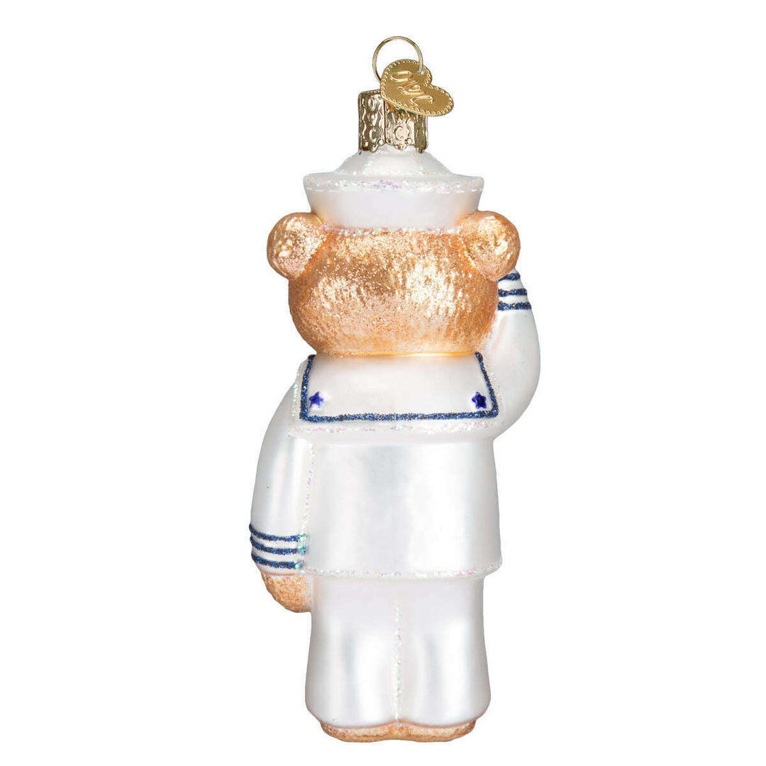 Old World Christmas Navy Bear Blown Glass Ornament