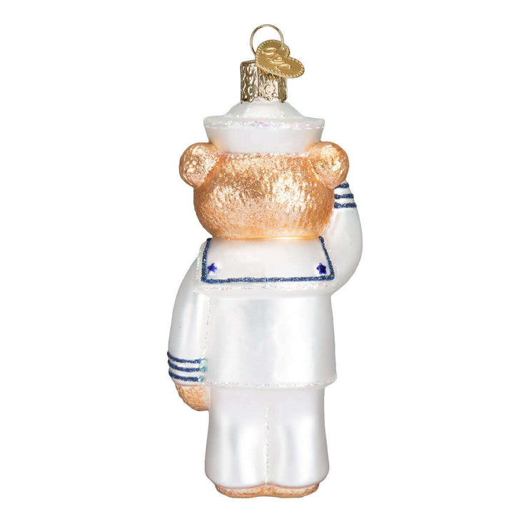 Old World Christmas Navy Bear Blown Glass Ornament