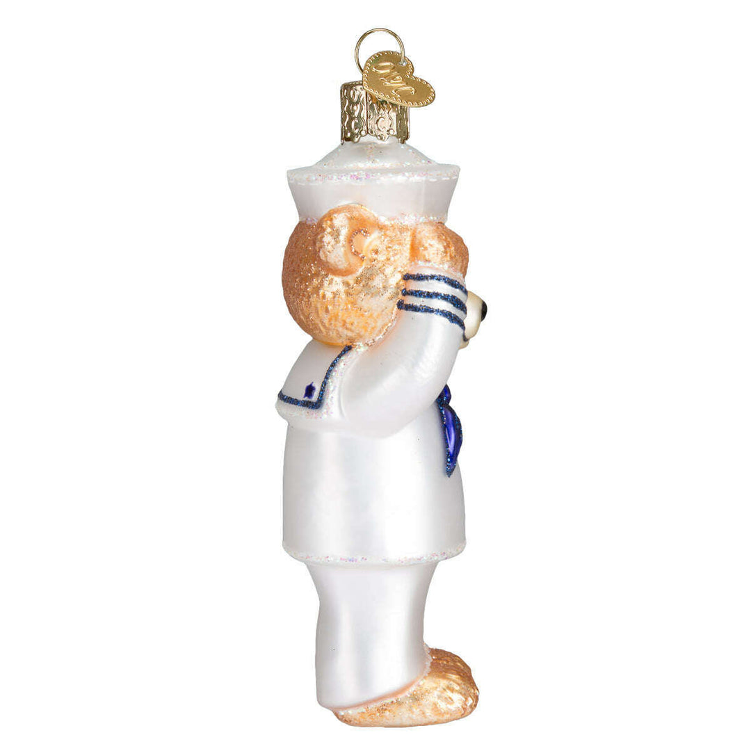 Old World Christmas Navy Bear Blown Glass Ornament