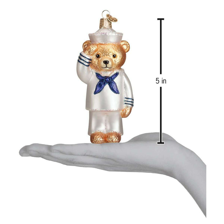 Old World Christmas Navy Bear Blown Glass Ornament