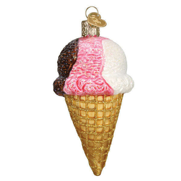 Old World Christmas Neapolitan Ice Cream Cone Blown Glass Ornament