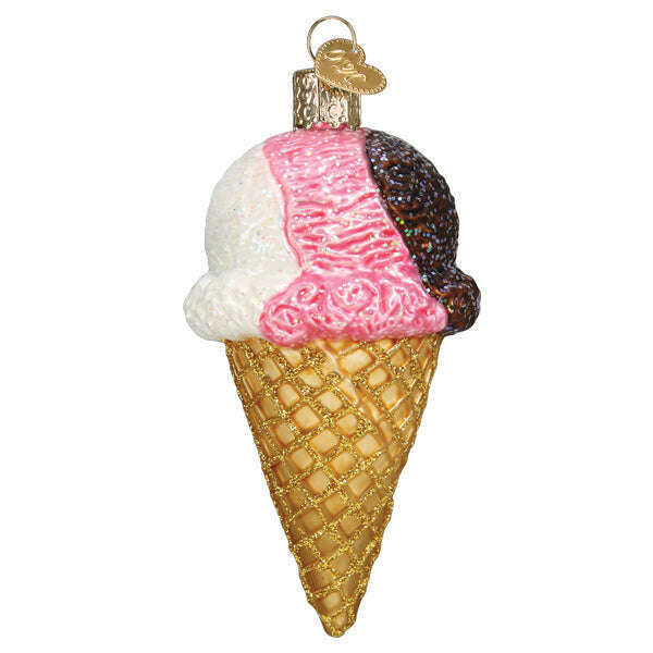 Old World Christmas Neapolitan Ice Cream Cone Blown Glass Ornament