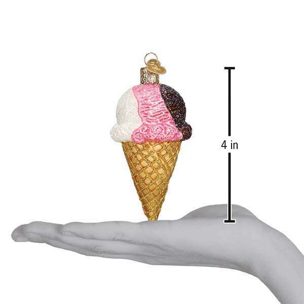 Old World Christmas Neapolitan Ice Cream Cone Blown Glass Ornament