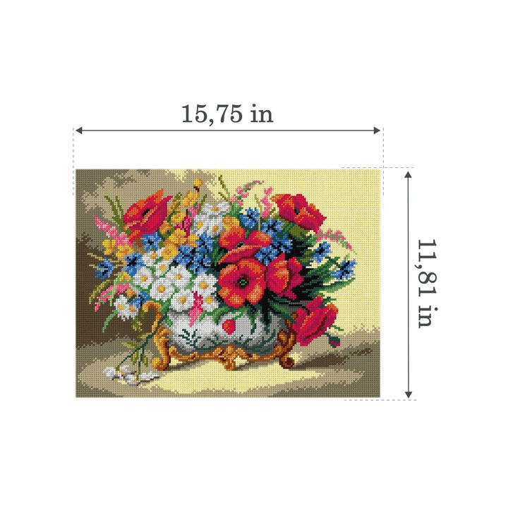 Needlepoint canvas for halfstitch without yarn after Eugene Henri Cauchois - Poppies, Daisies, and Mixed Summer Flowers 3233J - Printed Tapestry Canvas