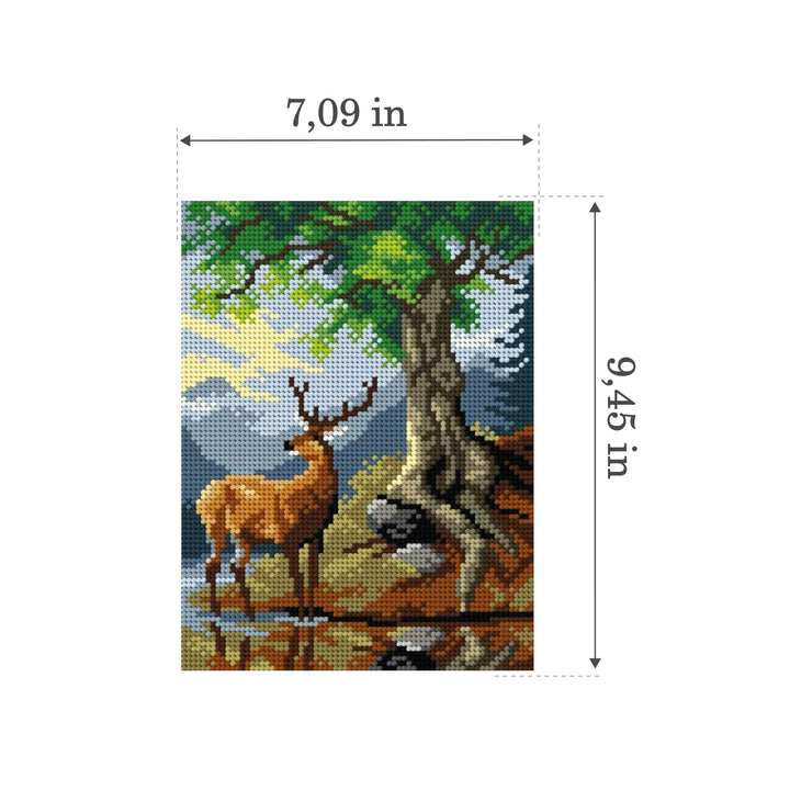 Needlepoint canvas for halfstitch without yarn after Friedrich Gauermann - A Stag by Lake Gosau 3173F - Printed Tapestry Canvas