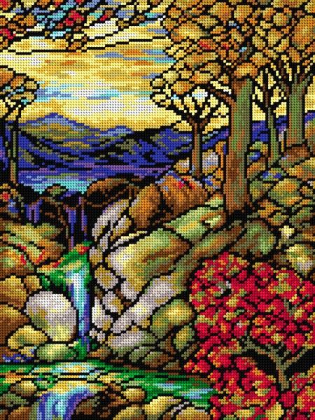 Needlepoint canvas for halfstitch without yarn after L.C. Tiffany - Autumn Landscape 2192J - Printed Tapestry Canvas