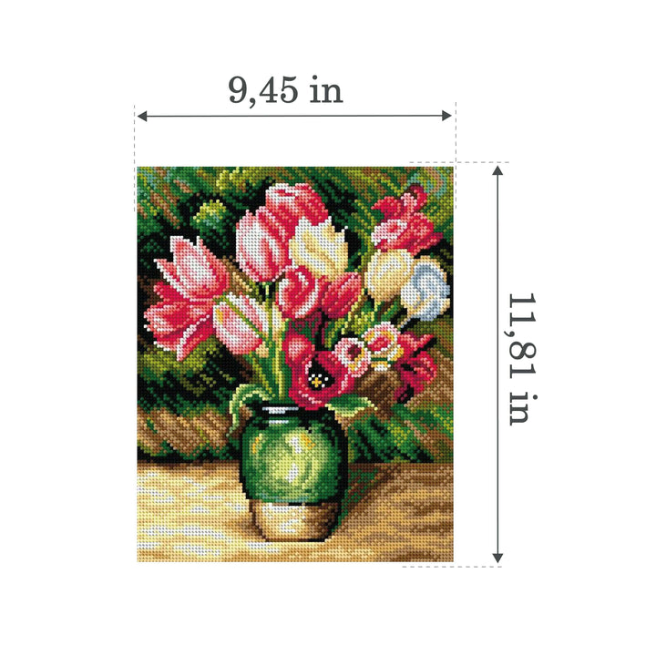 Needlepoint canvas for halfstitch without yarn after Pierre-Auguste Renoir - Tulips in a Vase 2785H - Printed Tapestry Canvas
