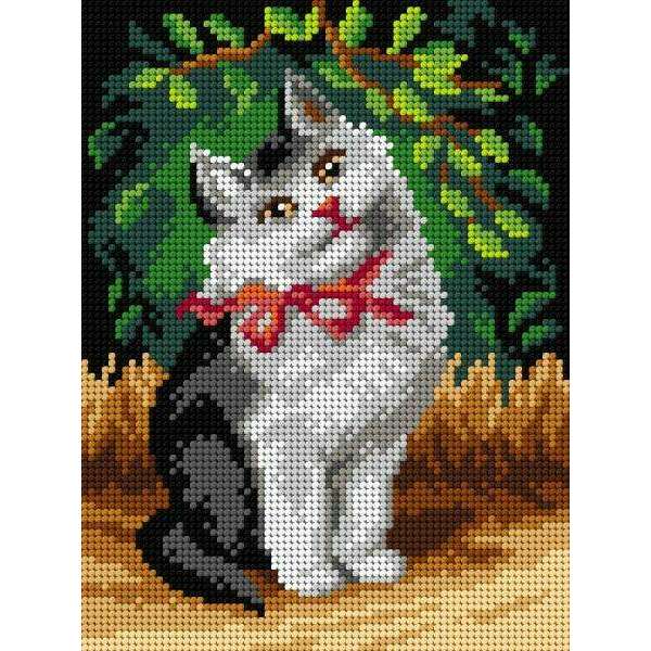 Needlepoint canvas for halfstitch without yarn after Sophie Sperlich - A Cat with Ribbon 3104F - Printed Tapestry Canvas