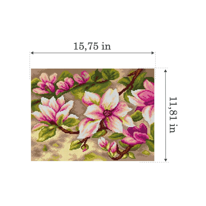 Needlepoint canvas for halfstitch without yarn Blooming Magnolia 2714J - Printed Tapestry Canvas