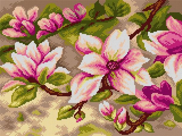 Needlepoint canvas for halfstitch without yarn Blooming Magnolia 2714J - Printed Tapestry Canvas