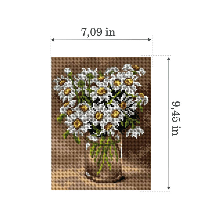 Needlepoint canvas for halfstitch without yarn Ox-eye Daisies in a Glass Vase 2896F - Printed Tapestry Canvas