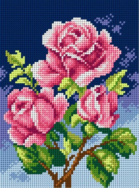Needlepoint canvas for halfstitch without yarn Pink Roses 2594F - Printed Tapestry Canvas