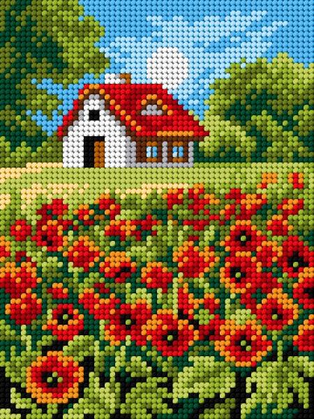 Needlepoint canvas for halfstitch without yarn Poppies 2874E - Printed Tapestry Canvas
