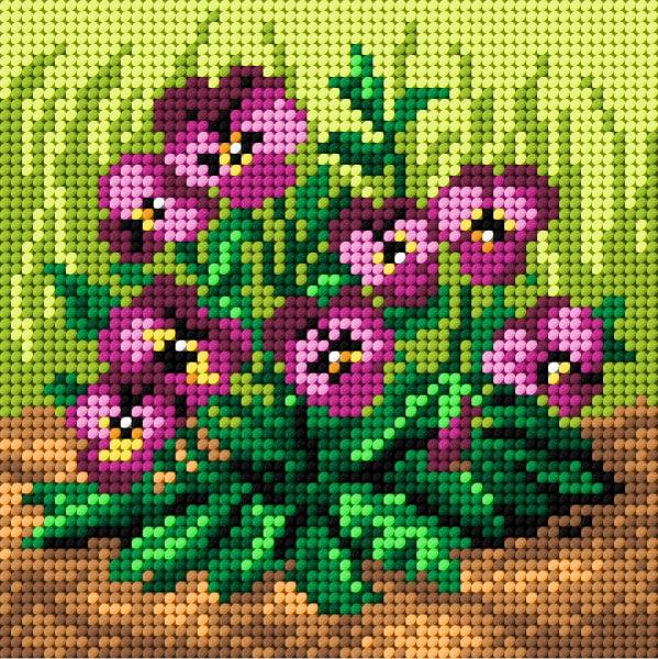 Needlepoint canvas for halfstitch without yarn Purple Pansies 2107D - Printed Tapestry Canvas