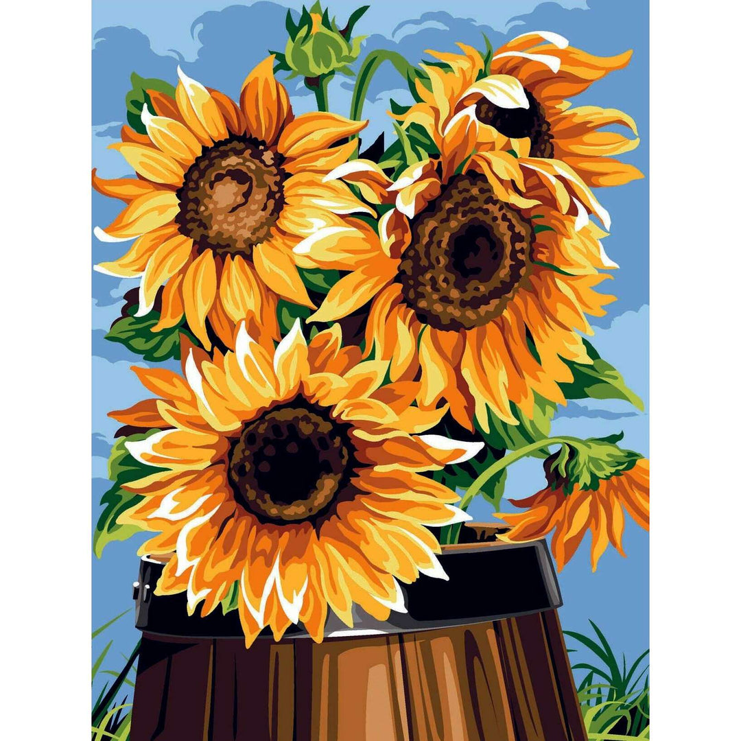 Needlepoint canvas for halfstitch without yarn The Barrel Canvas Sunflowers SE926.332 Seg De Paris Printed Tapestry Canvas