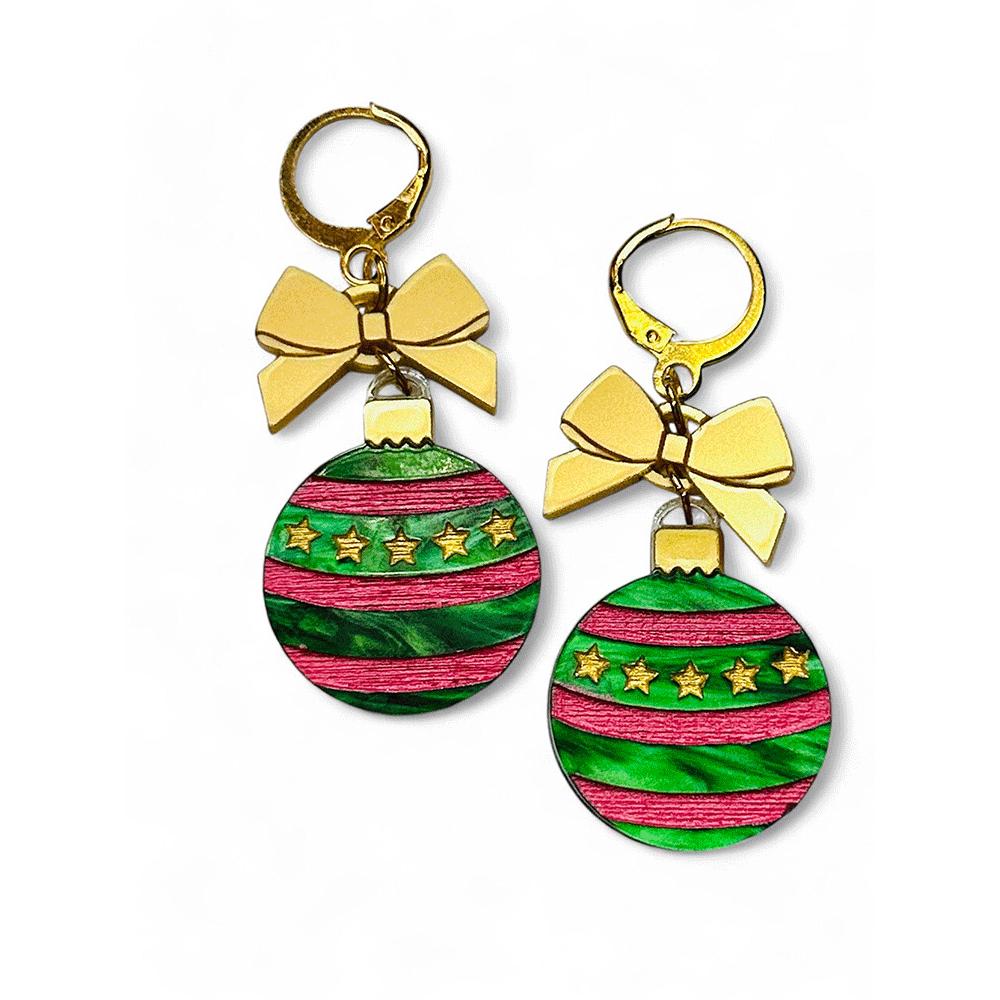 NEW! "I PICCOLINI" Earrings - Christmas Balls - Green Striped Ball image 1