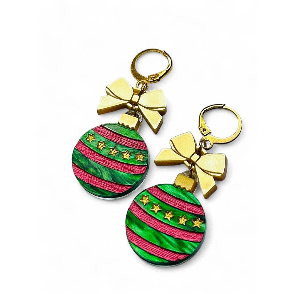 NEW! "I PICCOLINI" Earrings - Christmas Balls - Green Striped Ball image 2